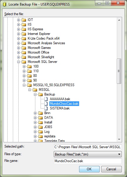 SQLServer-RestoreDatabase Locate Backup File